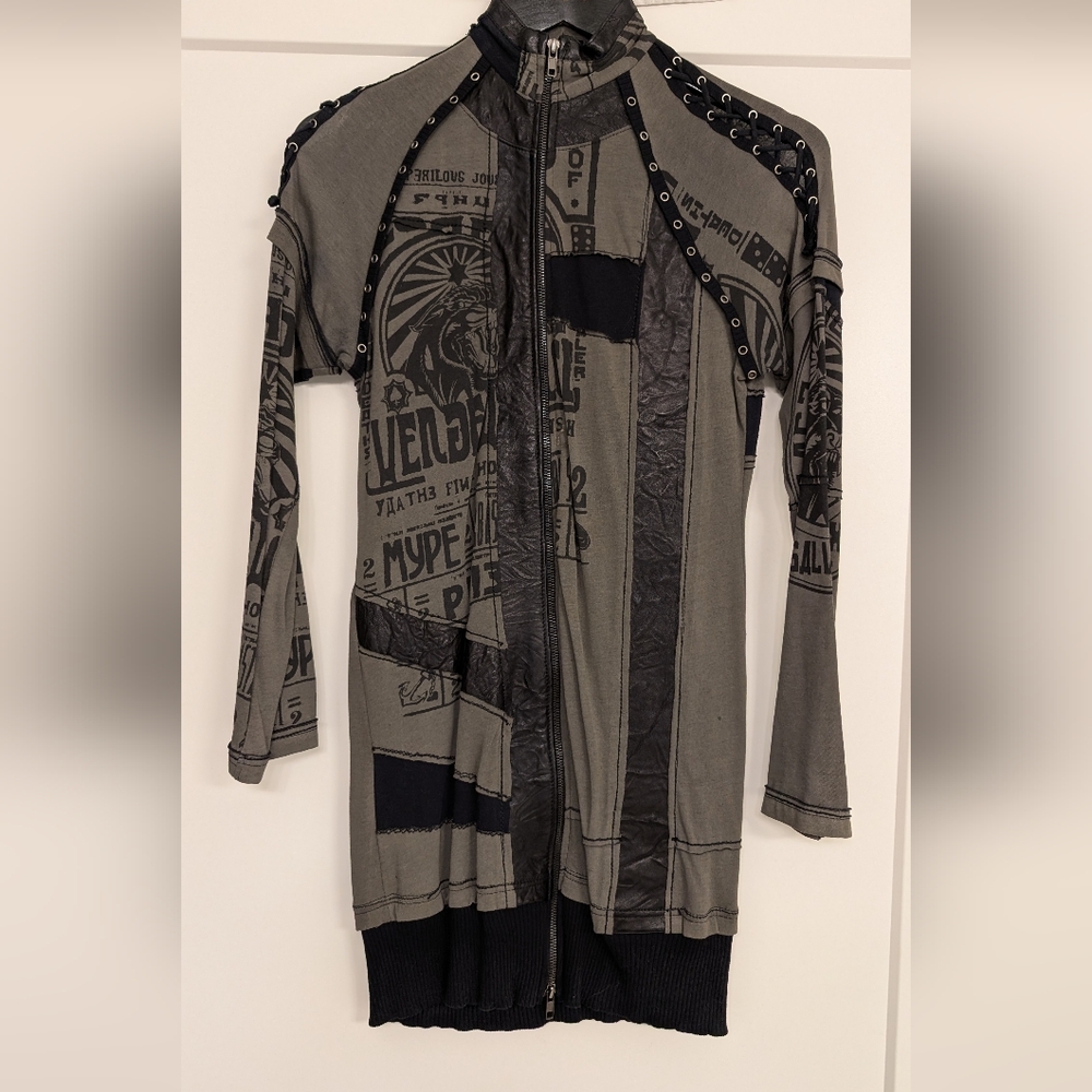 Graphic Zip-Up Top with Studded Details